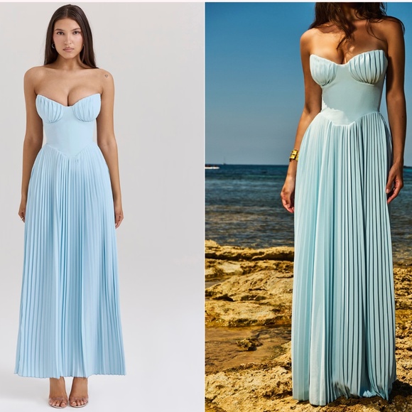 HOUSE OF CB MARCELLA CORSET MAXI DRESS IN BLUE SIZE XS REGULAR CUP - Picture 1 of 3